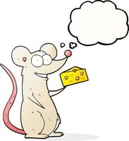 freehand drawn thought bubble cartoon mouse with cheese vector