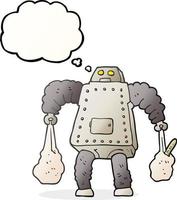 freehand drawn thought bubble cartoon robot carrying shopping vector