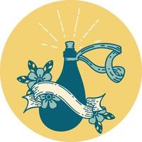 icono de un antiguo matraz de agua de cuero estilo tatuaje vector