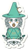 sticker of a elf mage character with natural twenty dice roll vector