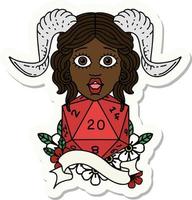 sticker of a tiefling with natural twenty dice roll vector