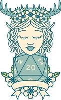 Retro Tattoo Style elf druid character with natural 20 dice roll vector