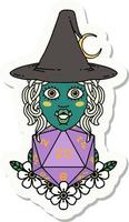 sticker of a half orc witch with natural twenty dice roll vector