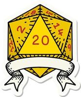 sticker of a natural 20 critical hit D20 dice roll vector