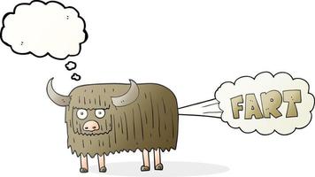 freehand drawn thought bubble cartoon hairy cow farting vector