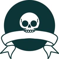 tattoo style icon with banner of a skull vector