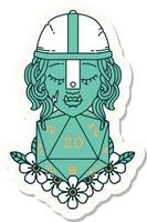 sticker of a half orc fighter character with natural twenty dice roll vector