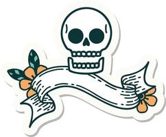 tattoo style sticker with banner of a skull vector