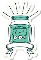 sticker of a tattoo style brain in jar vector