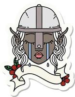 sticker of a crying elf fighter character face vector