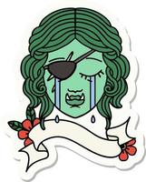 sticker of a crying orc rogue character face vector