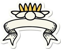 tattoo style sticker with banner of a lily pad flower vector