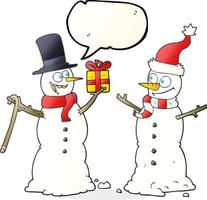 freehand drawn speech bubble cartoon snowmen exchanging gifts vector