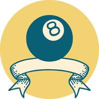 tattoo style icon with banner of 8 ball vector
