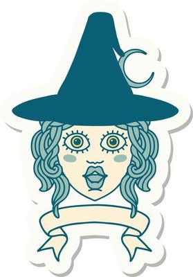 sticker of a human witch character with banner
