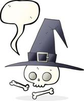 freehand drawn speech bubble cartoon witch hat with skull vector