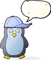 freehand drawn speech bubble cartoon penguin wearing hat vector