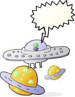 freehand drawn speech bubble cartoon flying saucer in space vector