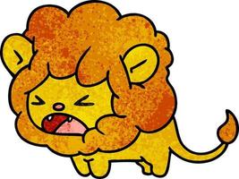 textured cartoon of cute kawaii roaring lion vector