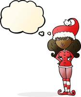 cartoon santa s helper woman with thought bubble vector