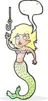 cartoon mermaid and fish hook with speech bubble vector