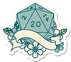 sticker of a natural twenty D20 dice roll vector