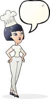 freehand drawn speech bubble cartoon female chef vector