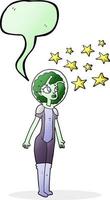 freehand drawn speech bubble cartoon alien space girl vector