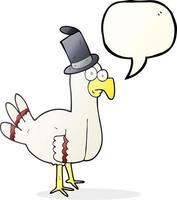 freehand drawn speech bubble cartoon bird wearing top hat vector