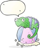 Discurso de burbuja dibujada a mano alzada cartoon camaleón en bola vector