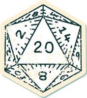 Retro Tattoo Style natural 20 D20 dice roll vector