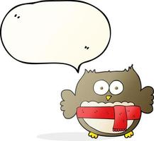 freehand drawn speech bubble cartoon owl wearing scarf vector