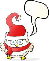 freehand drawn speech bubble cartoon owl wearing christmas hat vector