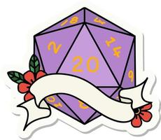 sticker of a natural twenty D20 dice roll vector