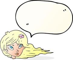 freehand drawn speech bubble cartoon woman with blowing hair vector