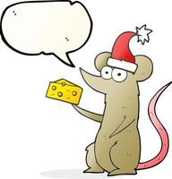 freehand drawn speech bubble cartoon christmas mouse with cheese vector