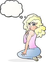 cartoon woman posing with thought bubble vector