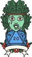 estilo de tatuaje retro medio orco personaje bárbaro con tirada natural de 20 dados vector