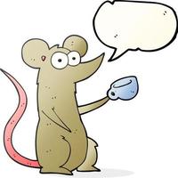 freehand drawn speech bubble cartoon mouse with coffee cup vector