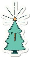 sticker of a tattoo style christmas tree with star vector