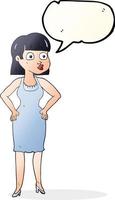 freehand drawn speech bubble cartoon woman with hands on hips vector