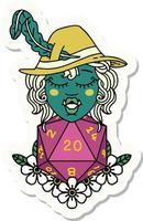 sticker of a half orc bard with natural twenty dice roll vector