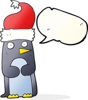 freehand drawn speech bubble cartoon penguin in christmas hat vector