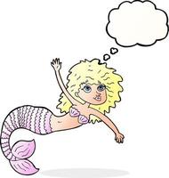 cartoon pretty mermaid waving with thought bubble vector