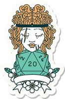 sticker of a human barbarian with natural twenty dice roll vector