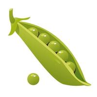 Green peas in a pod isolated on a white background. Healthy organic food, fresh green vegetables in cartoon style. vector