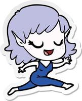 sticker of a happy cartoon elf girl running vector