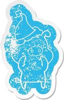 happy cartoon distressed sticker of a pig wearing santa hat vector