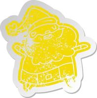 distressed old sticker kawaii of santa claus vector