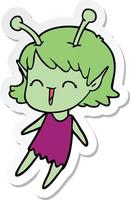 sticker of a cartoon alien girl laughing vector